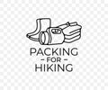 Packing for hiking, shoes, clothes and flashlight, linear graphic design