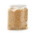 Packing with long grain rice on white background Royalty Free Stock Photo