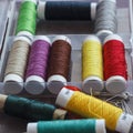 Packing of multi colored threads. For sewing clothes. Royalty Free Stock Photo