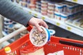 Packing of mussels in hand at grocery store