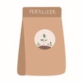 Packing with soil for plants in. Potting soil, various fertilizers. Vector illustration in a flat style.