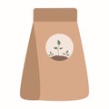 Packing with soil for plants in. Potting soil, various fertilizers. Vector illustration in a flat style.