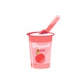 Packing yogurt with a teaspoon. Apple-flavored yogurt. Vector illustration Royalty Free Stock Photo