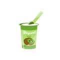 Packing yogurt with a teaspoon. Kiwi Yogurt. Vector illustration