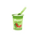 Packing yogurt with a teaspoon. Watermelon-flavored yogurt. Vector illustration