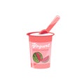 Packing yogurt with a teaspoon. Watermelon-flavored yogurt. Vector illustration