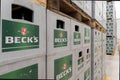 Packs of bottled beer in an outdoor storage lot Royalty Free Stock Photo