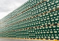 Packs of bottled beer in an outdoor storage lot