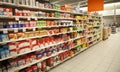 Packs of coffee. Shelves an Italian supermarket.