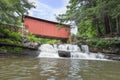 Packsaddle Covered Bridge and Waterfall Royalty Free Stock Photo