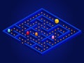 Pacman game with ghosts, maze and user interface. Video game Vector illustration