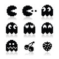 Pacman, ghosts, 8bit retro game icons set Royalty Free Stock Photo