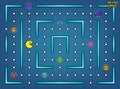 Pacman like video arcade game with ghosts, labyrinth and user interface vector stock