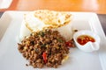 Pad Krapao Beef with sunrise side up egg