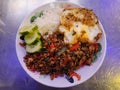 Pad Krapraw Moo, freid pork with basilic, thai street food, Bangkok, Thailand Royalty Free Stock Photo