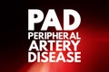 PAD - Peripheral Artery Disease acronym, health concept background