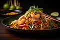 Pad Thai closeup on the table and still life photography by Generative AI