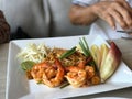 Fried noodle Thai style with prawns Royalty Free Stock Photo