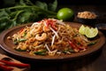 Pad Thai inthe plate on the table.Selective focus.Still life.