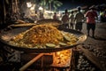 Pad Thai, a mouthwatering dish of fried noodles in a busy Thai night market. Street food.