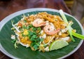 Pad thai,Phat thai,is a stir-fried rice noodle dish commonly served a street food popular and at casual local eateries