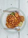 Pad Thai in a plate on the table Royalty Free Stock Photo