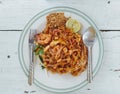 Pad Thai in a plate on the table Royalty Free Stock Photo