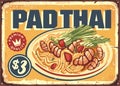 Pad Thai retro restaurant menu sign board Royalty Free Stock Photo