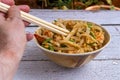 Pad Thai: Rice noodles with prawns and peanuts. Typical Thai food Royalty Free Stock Photo