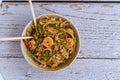 Pad Thai: Rice noodles with prawns and peanuts. Typical Thai food Royalty Free Stock Photo