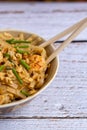 Pad Thai: Rice noodles with prawns and peanuts. Typical Thai food Royalty Free Stock Photo