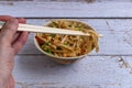 Pad Thai: Rice noodles with prawns and peanuts. Typical Thai food Royalty Free Stock Photo