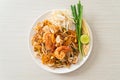 Pad Thai Seafood - Stir fried noodles with shrimps, squid or octopus and tofu Royalty Free Stock Photo