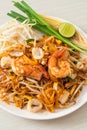 Pad Thai Seafood - Stir fried noodles with shrimps, squid or octopus and tofu Royalty Free Stock Photo