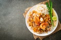 Pad Thai Seafood - Stir fried noodles with shrimps, squid or octopus and tofu Royalty Free Stock Photo