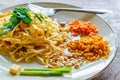 Pad Thai, stir fired rice noodle famous and delicious Thai food. Royalty Free Stock Photo