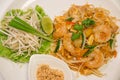 Pad Thai Stir-Fried Rice Noodle with Shrimp. Royalty Free Stock Photo