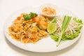 Pad Thai Stir-Fried Rice Noodle with Shrimp. Royalty Free Stock Photo