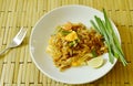 Pad Thai stir fried rice noodles with dry shrimp and yellow tofu on plate Royalty Free Stock Photo