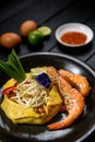 Pad Thai - stir-fried rice noodles with shrimp - Thai food style Royalty Free Stock Photo