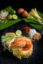 Pad Thai - stir-fried rice noodles with shrimp - Thai food style Royalty Free Stock Photo