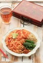 Pad Thai, Stir Fried Rice Noodles with Shrimp Royalty Free Stock Photo