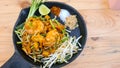 Pad Thai - stir-fried rice noodles with shrimp - Thai food style Royalty Free Stock Photo