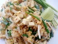 Pad Thai, stir-fried rice noodles with tofu. The one of Thailand's national main dish. Royalty Free Stock Photo