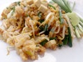 Pad Thai, stir-fried rice noodles with tofu. The one of Thailand's national main dish. Royalty Free Stock Photo