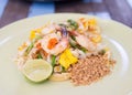 Pad thai, Thai food stir fry noodles with shrimp, vegetable and Royalty Free Stock Photo