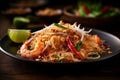 Pad Thai, Thailand style fried noodle generative Ai Royalty Free Stock Photo