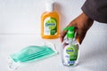 Padang, Indonesia - March 21, 2020: Dettol brand hand sanitizer, antiseptic liquid bottles and medical mask. Most needed health