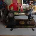 Padang, January 25 2023, An old black sewing machine in a motorcycle seat repair shop