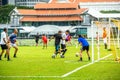 Foot ball activity on Padang field, with Singapore Cricket Club in the background Royalty Free Stock Photo